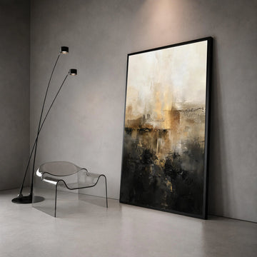 Contemporary Abstract Canvas, Neutral Tones Wall Art, Modern Home Decoration, Beige Black Canvas Painting, Elegant Living Canvas Print Art