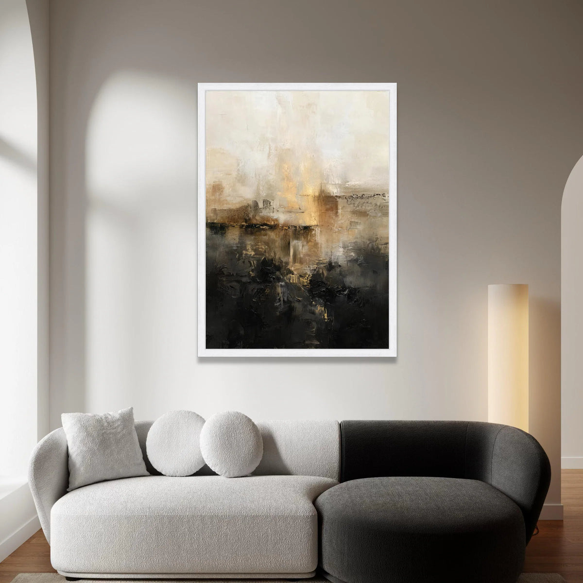 Contemporary Abstract Canvas, Neutral Tones Wall Art, Modern Home Decoration, Beige Black Canvas Painting, Elegant Living Canvas Print Art