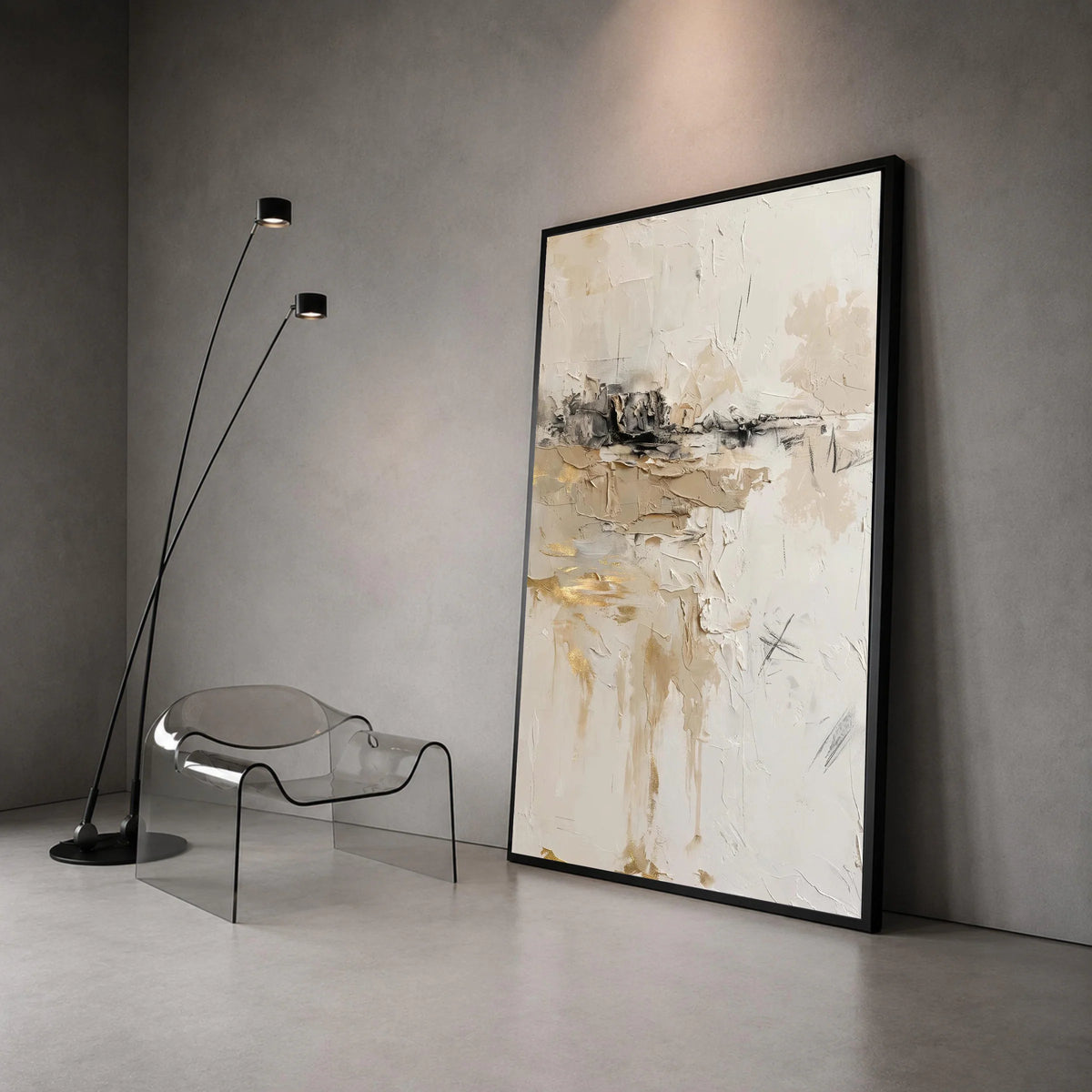 Neutral Abstract Canvas Wall Art, Modern Beige Cream Painting, Minimalist Home Decor, Contemporary Canvas, Ready to Hang Canvas Print Art