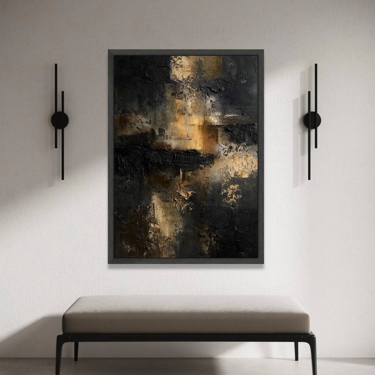 Dark Abstract Canvas Wall Art, Modern Black and Gold Canvas, Contemporary Home Decoration, Look Artwork, Stylish Wall Canvas Print Art