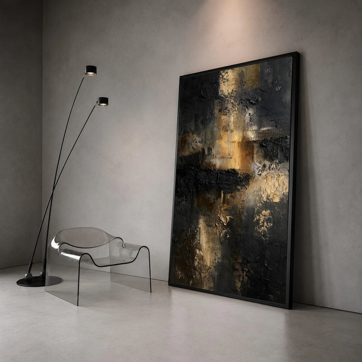 Dark Abstract Canvas Wall Art, Modern Black and Gold Canvas, Contemporary Home Decoration, Look Artwork, Stylish Wall Canvas Print Art