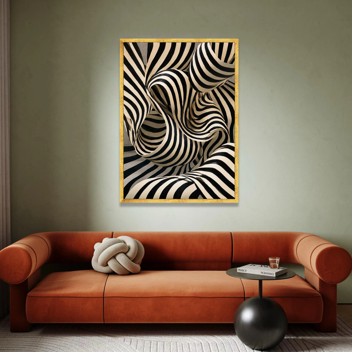 Abstract Black and White Striped Canvas, Modern Optical Illusion Wall Art, Curved Lines Design, Contemporary Canvas Canvas Print Art