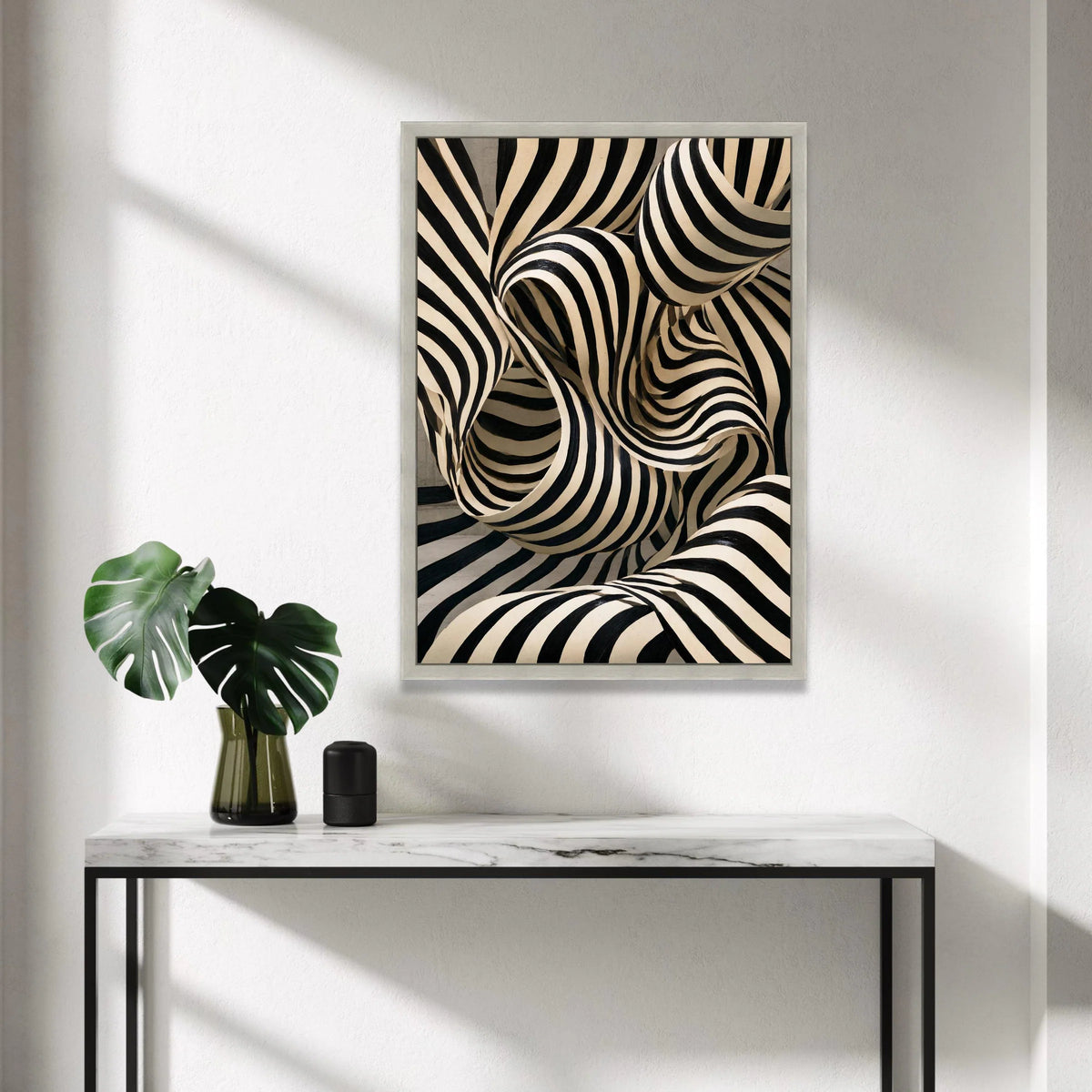 Abstract Black and White Striped Canvas, Modern Optical Illusion Wall Art, Curved Lines Design, Contemporary Canvas Canvas Print Art
