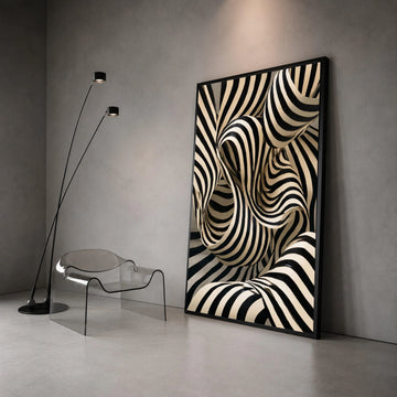 Abstract Black and White Striped Canvas, Modern Optical Illusion Wall Art, Curved Lines Design, Contemporary Canvas Canvas Print Art