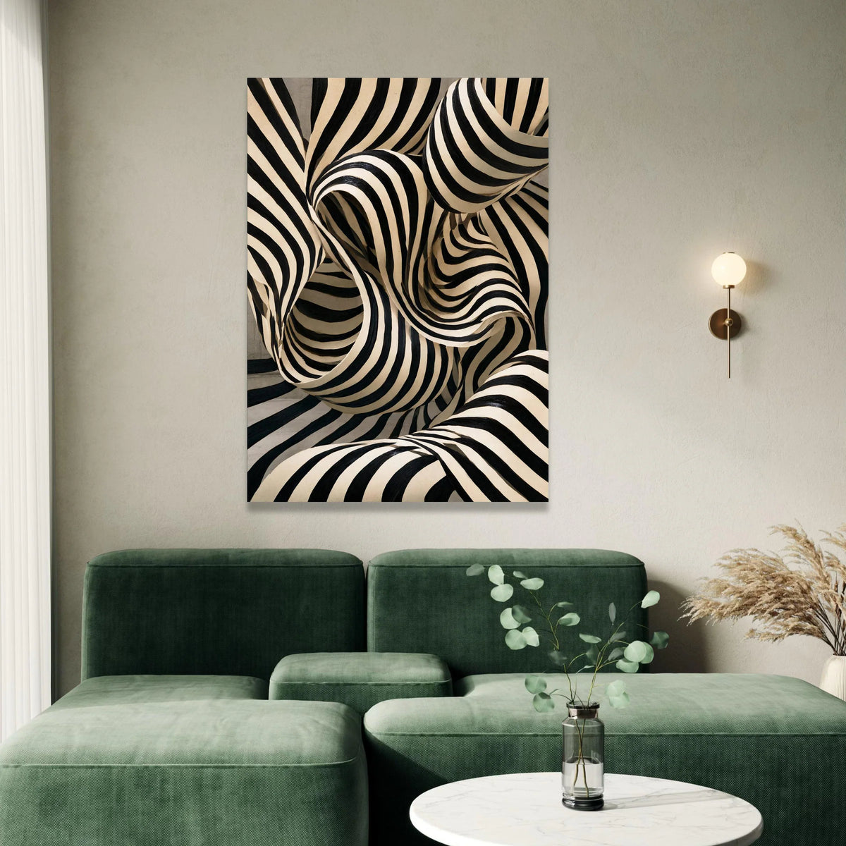 Abstract Black and White Striped Canvas, Modern Optical Illusion Wall Art, Curved Lines Design, Contemporary Canvas Canvas Print Art