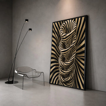 Abstract Spiral Design Canvas Wall Art, Black and Beige Stripes, Modern Optical Illusion Canvas, Geometric Home Decor, Canvas Print Art