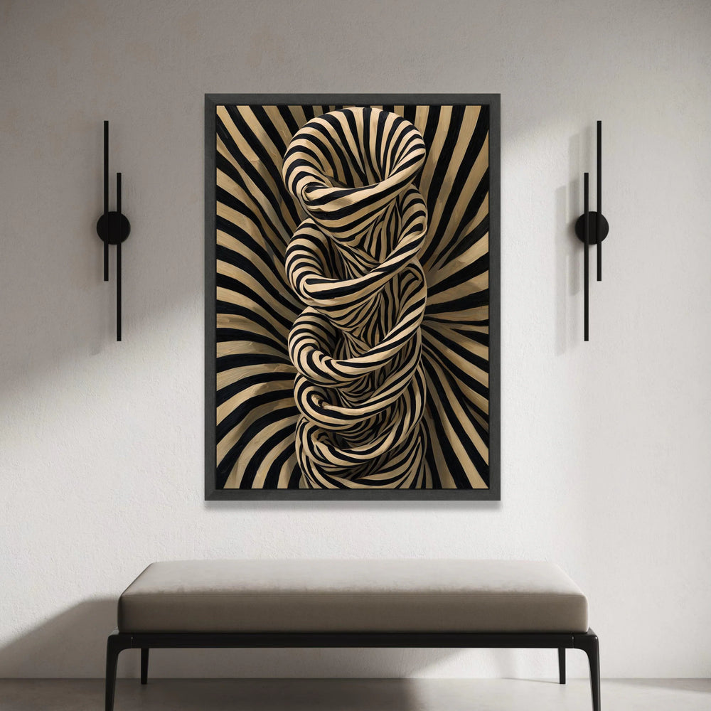 Abstract Spiral Design Canvas Wall Art, Black and Beige Stripes, Modern Optical Illusion Canvas, Geometric Home Decor, Canvas Print Art