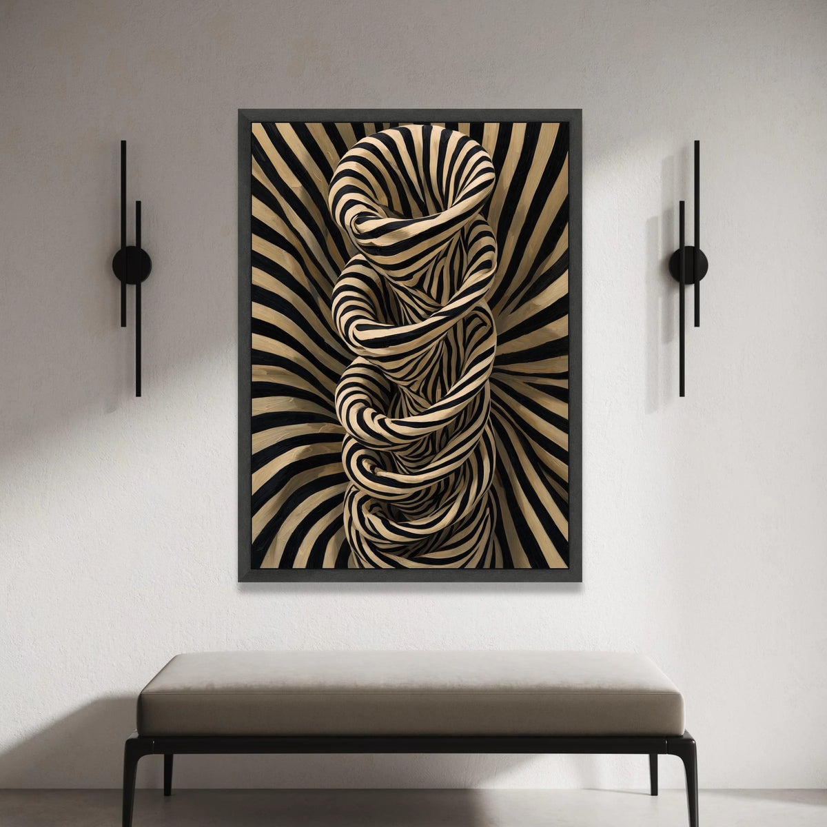 Abstract Spiral Design Canvas Wall Art, Black and Beige Stripes, Modern Optical Illusion Canvas, Geometric Home Decor, Canvas Print Art