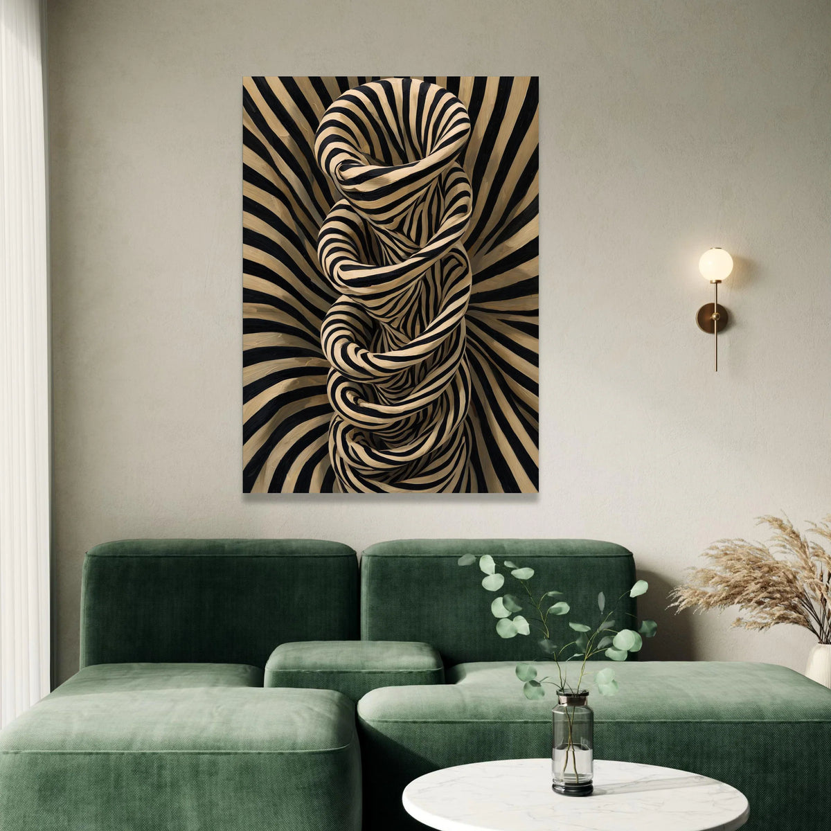 Abstract Spiral Design Canvas Wall Art, Black and Beige Stripes, Modern Optical Illusion Canvas, Geometric Home Decor, Canvas Print Art