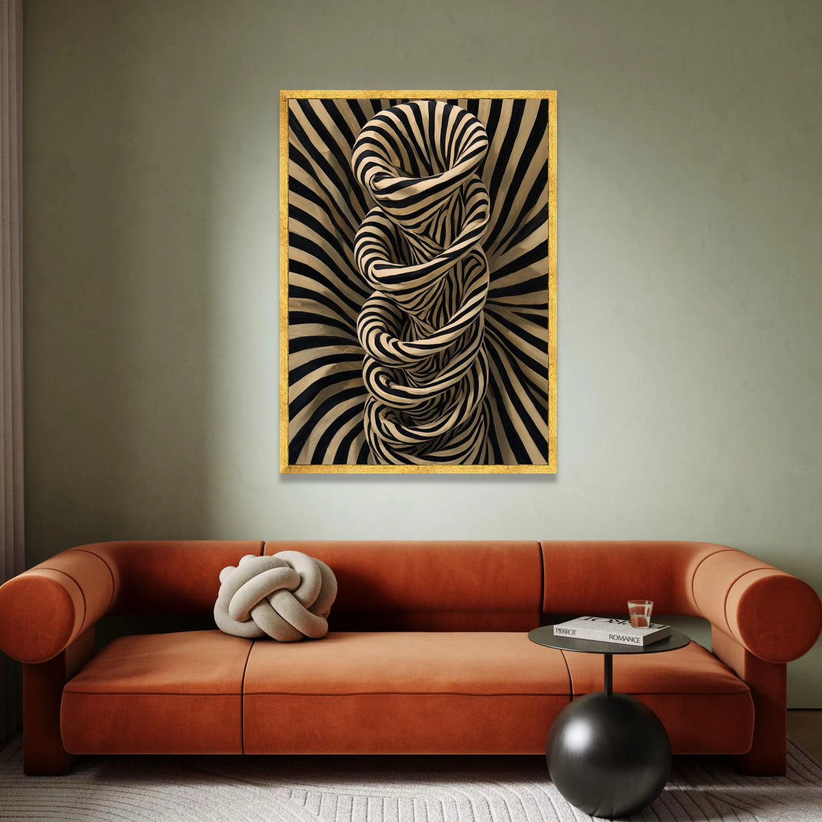 Abstract Spiral Design Canvas Wall Art, Black and Beige Stripes, Modern Optical Illusion Canvas, Geometric Home Decor, Canvas Print Art
