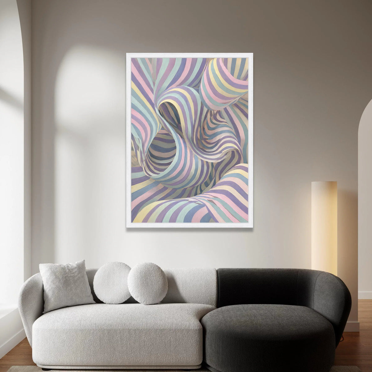 Pastel Swirls Abstract Canvas, Striped Ribbon Wall Art, Soft Colorful Decor, Contemporary Home Canvas, Modern Interior Canvas Print Art