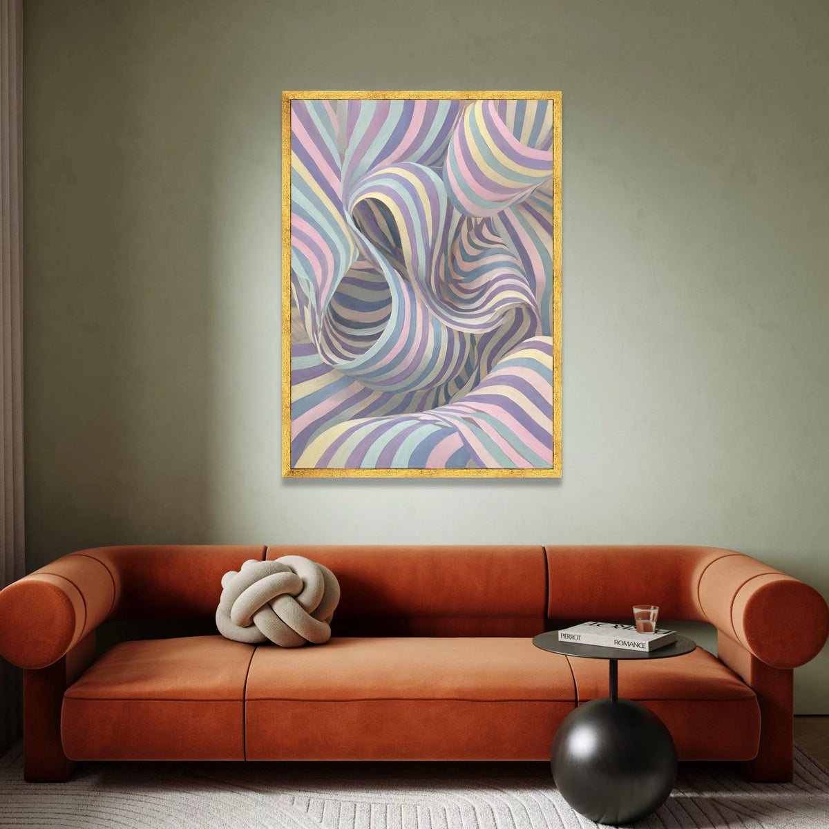 Pastel Swirls Abstract Canvas, Striped Ribbon Wall Art, Soft Colorful Decor, Contemporary Home Canvas, Modern Interior Canvas Print Art