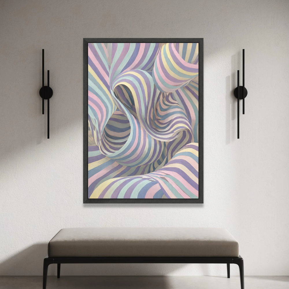 Pastel Swirls Abstract Canvas, Striped Ribbon Wall Art, Soft Colorful Decor, Contemporary Home Canvas, Modern Interior Canvas Print Art