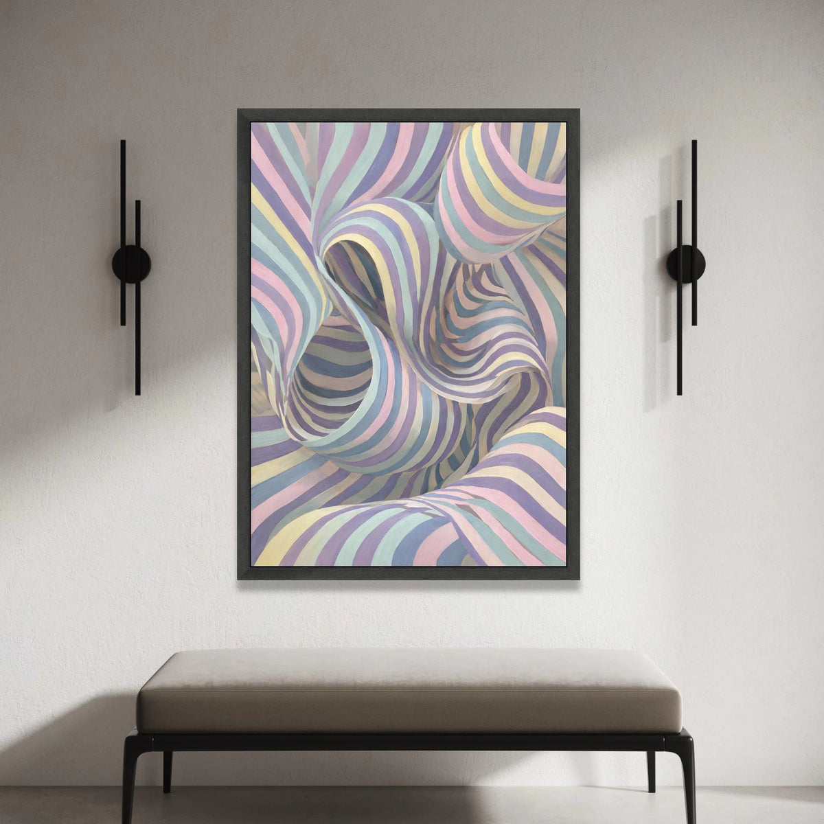 Pastel Swirls Abstract Canvas, Striped Ribbon Wall Art, Soft Colorful Decor, Contemporary Home Canvas, Modern Interior Canvas Print Art