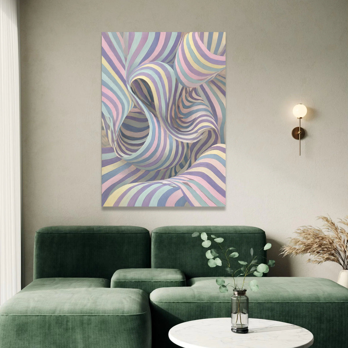 Pastel Swirls Abstract Canvas, Striped Ribbon Wall Art, Soft Colorful Decor, Contemporary Home Canvas, Modern Interior Canvas Print Art
