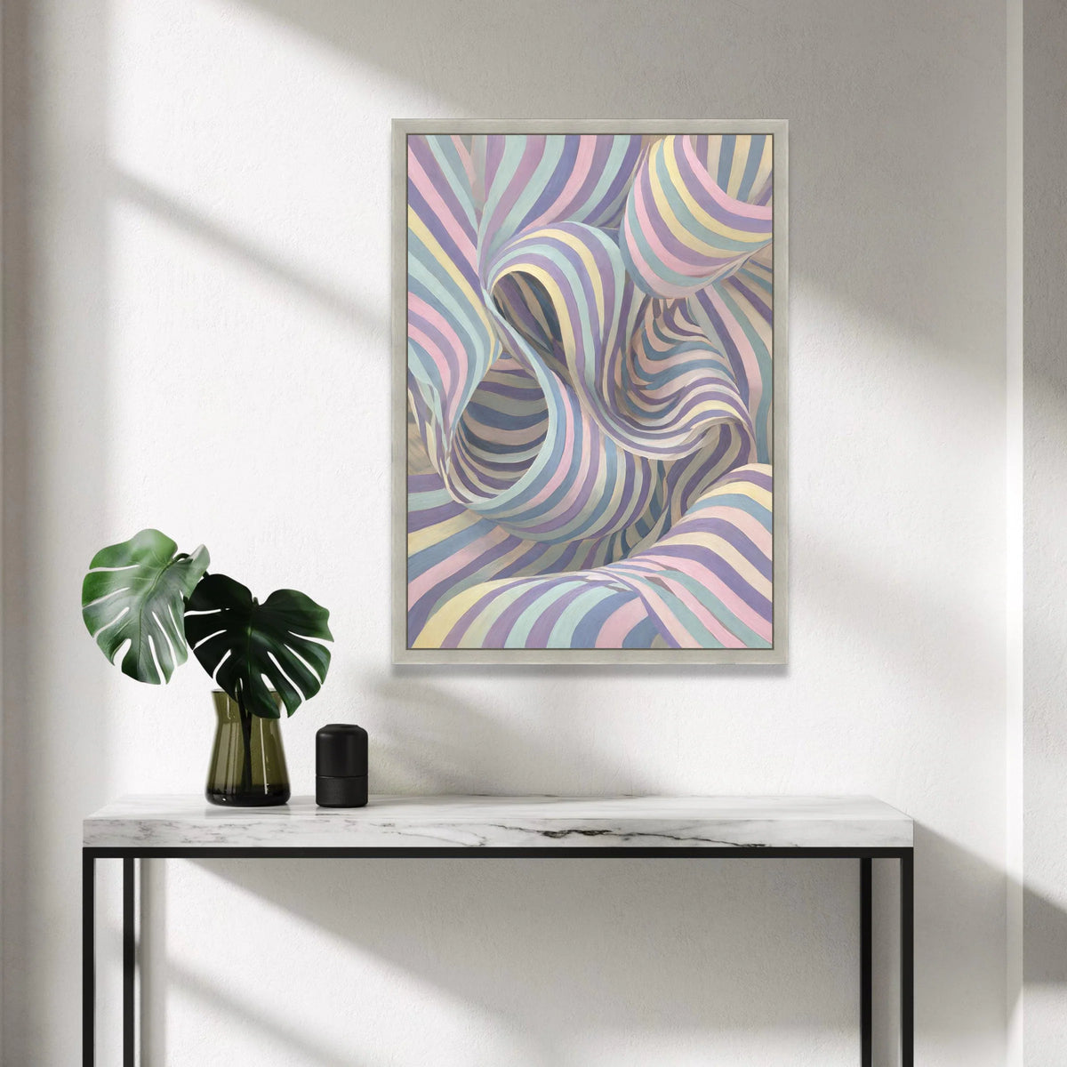 Pastel Swirls Abstract Canvas, Striped Ribbon Wall Art, Soft Colorful Decor, Contemporary Home Canvas, Modern Interior Canvas Print Art