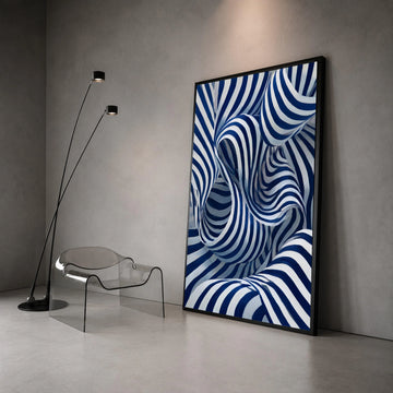 Abstract Blue and White Striped Canvas, Modern Swirling Pattern Wall Art, Nautical Home Décor, Contemporary Canvas Canvas Print Art