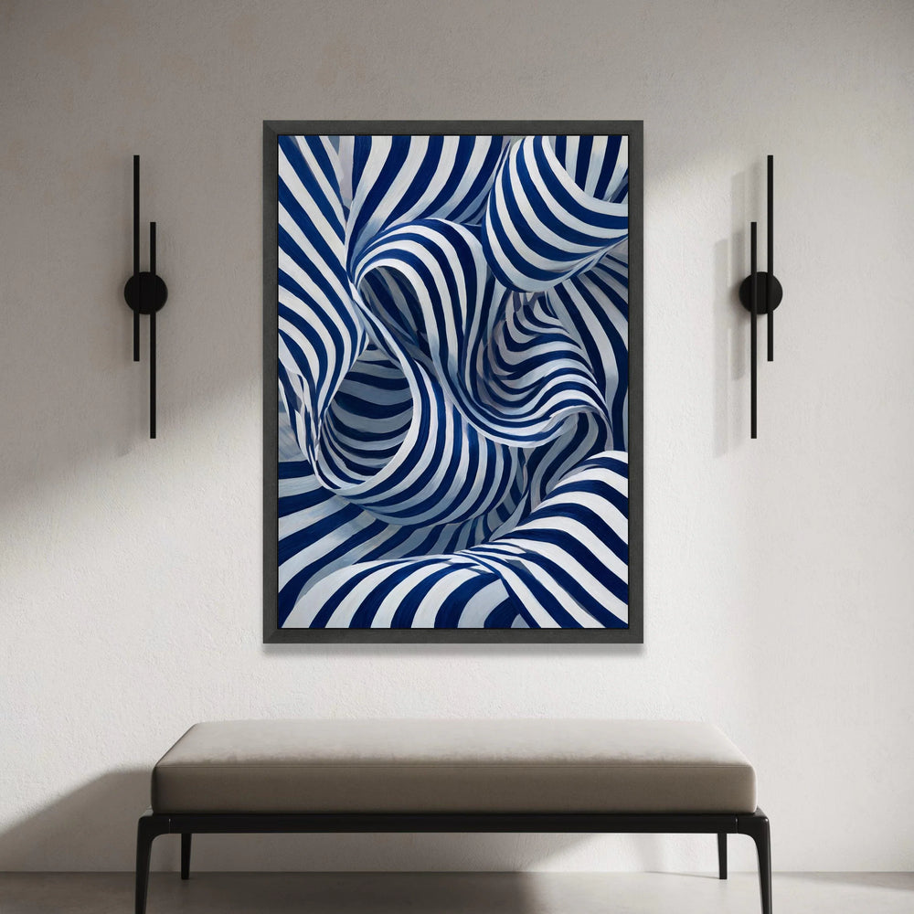 Abstract Blue and White Striped Canvas, Modern Swirling Pattern Wall Art, Nautical Home Décor, Contemporary Canvas Canvas Print Art