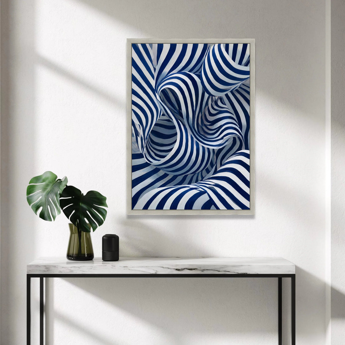 Abstract Blue and White Striped Canvas, Modern Swirling Pattern Wall Art, Nautical Home Décor, Contemporary Canvas Canvas Print Art