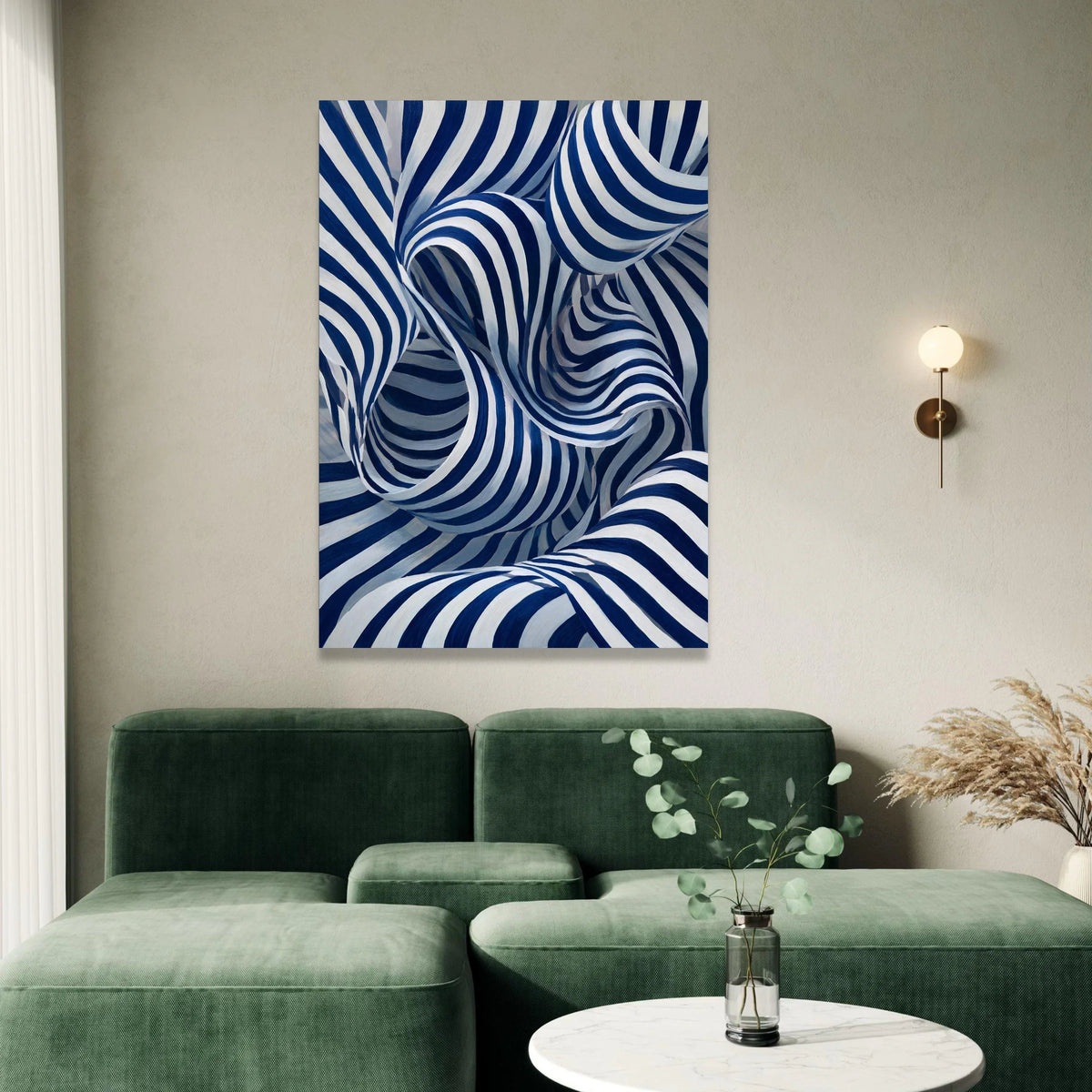 Abstract Blue and White Striped Canvas, Modern Swirling Pattern Wall Art, Nautical Home Décor, Contemporary Canvas Canvas Print Art