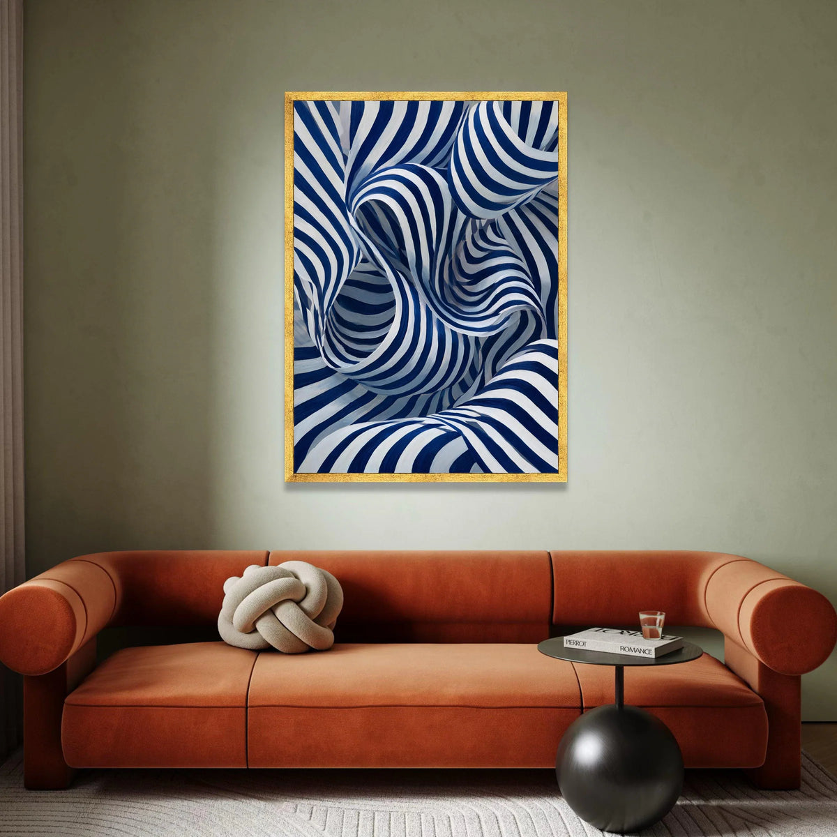 Abstract Blue and White Striped Canvas, Modern Swirling Pattern Wall Art, Nautical Home Décor, Contemporary Canvas Canvas Print Art