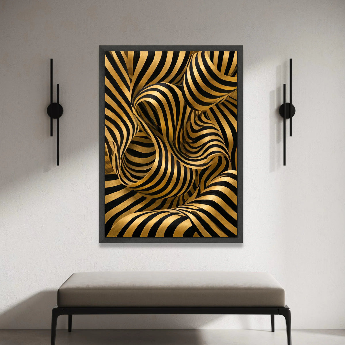 Dynamic Black and Gold Stripes Canvas, Abstract Flowing Pattern Wall Art, Modern Geometric Canvas, Contemporary Home Canvas Print Art