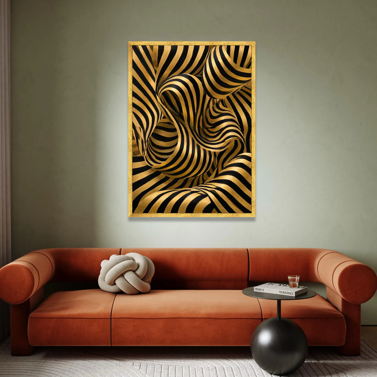 Dynamic Black and Gold Stripes Canvas, Abstract Flowing Pattern Wall Art, Modern Geometric Canvas, Contemporary Home Canvas Print Art