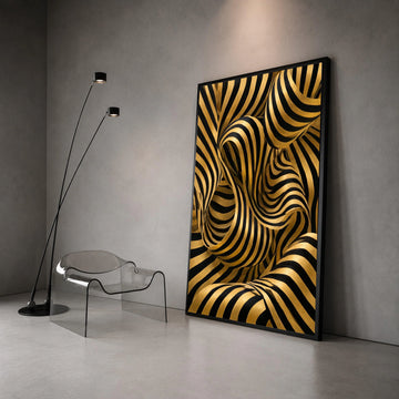 Dynamic Black and Gold Stripes Canvas, Abstract Flowing Pattern Wall Art, Modern Geometric Canvas, Contemporary Home Canvas Print Art