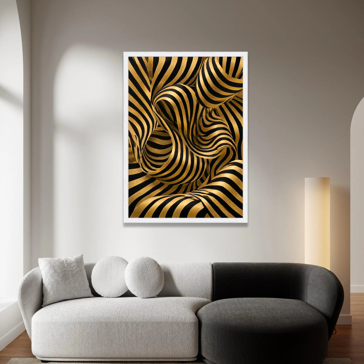 Dynamic Black and Gold Stripes Canvas, Abstract Flowing Pattern Wall Art, Modern Geometric Canvas, Contemporary Home Canvas Print Art