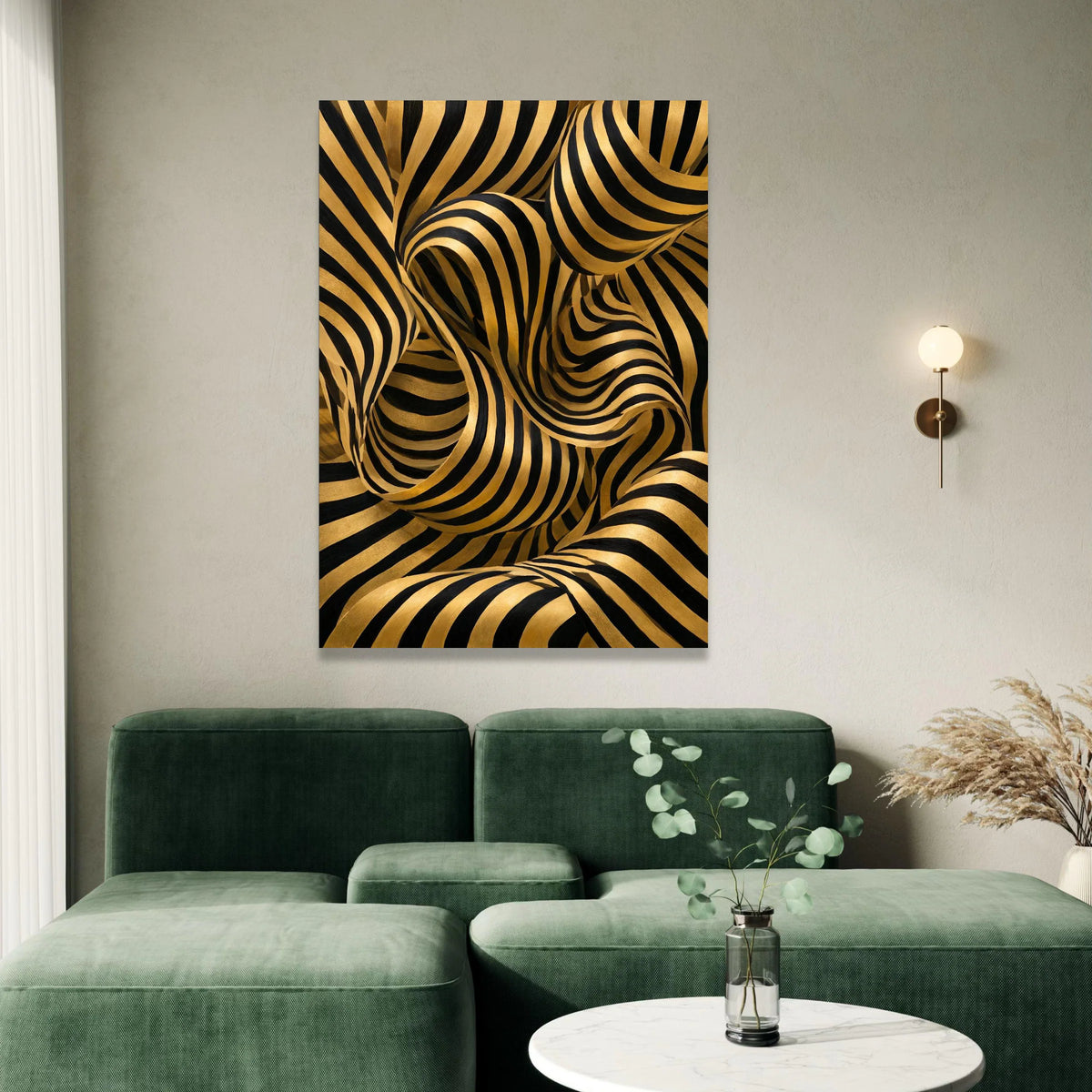 Dynamic Black and Gold Stripes Canvas, Abstract Flowing Pattern Wall Art, Modern Geometric Canvas, Contemporary Home Canvas Print Art