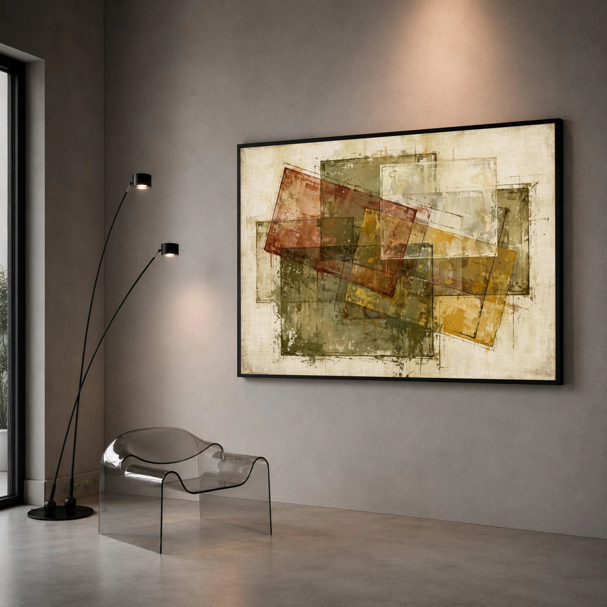Earth Tone Abstract Squares Canvas, Geometric Wall Art, Rustic Modern Decor, Overlapping Shapes Canvas, Neutral Color Canvas Print Art