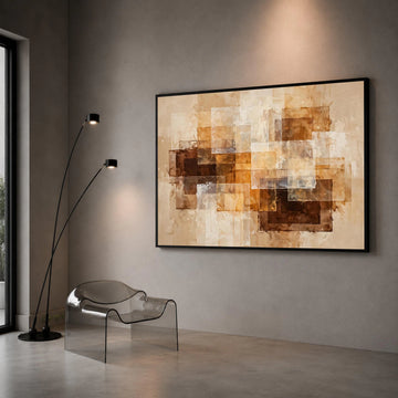 Warm Neutral Tones Abstract Canvas, Layered Rectangle Art, Brown and Beige Geometric Wall Decor, Modern Living Room Canvas Canvas Print Art