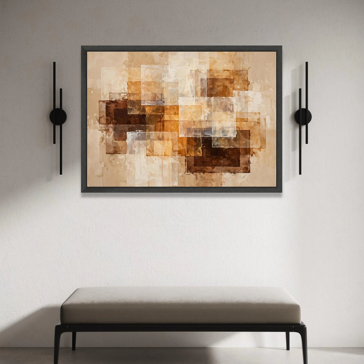 Warm Neutral Tones Abstract Canvas, Layered Rectangle Art, Brown and Beige Geometric Wall Decor, Modern Living Room Canvas Canvas Print Art