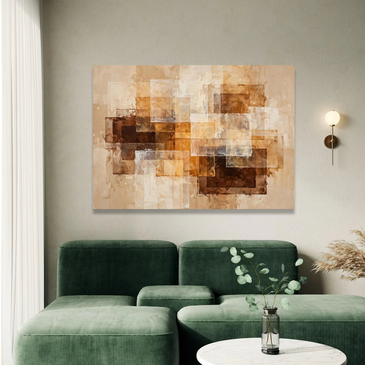 Warm Neutral Tones Abstract Canvas, Layered Rectangle Art, Brown and Beige Geometric Wall Decor, Modern Living Room Canvas Canvas Print Art