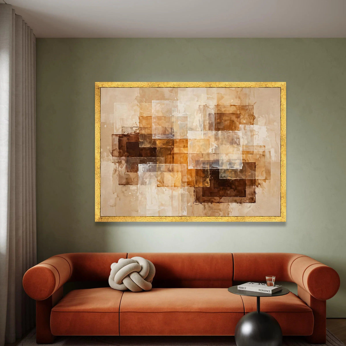 Warm Neutral Tones Abstract Canvas, Layered Rectangle Art, Brown and Beige Geometric Wall Decor, Modern Living Room Canvas Canvas Print Art