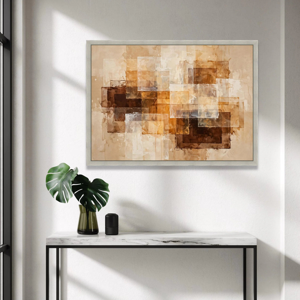 Warm Neutral Tones Abstract Canvas, Layered Rectangle Art, Brown and Beige Geometric Wall Decor, Modern Living Room Canvas Canvas Print Art