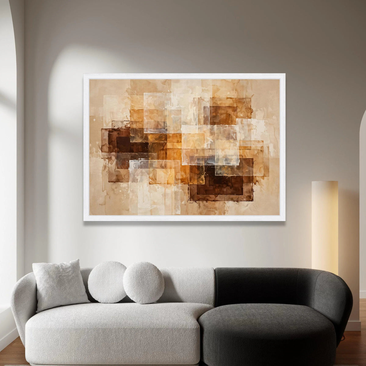 Warm Neutral Tones Abstract Canvas, Layered Rectangle Art, Brown and Beige Geometric Wall Decor, Modern Living Room Canvas Canvas Print Art