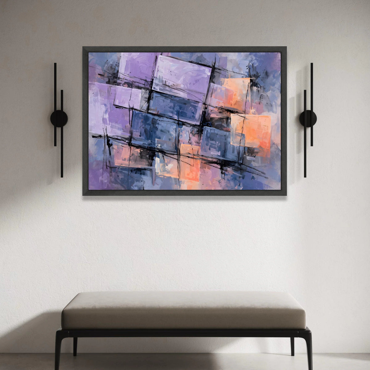 Modern Abstract Geometry Canvas Wall Art, Purple and Blue Rectangle Design, Contemporary Home Decor, Artistic Canvas Canvas Print Art