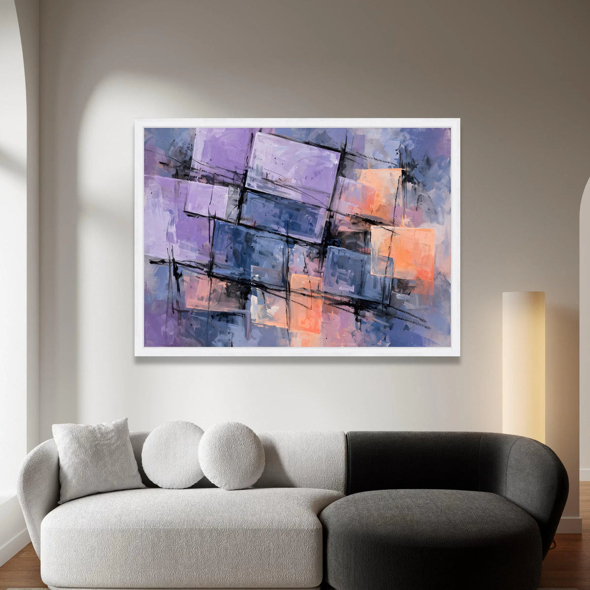 Modern Abstract Geometry Canvas Wall Art, Purple and Blue Rectangle Design, Contemporary Home Decor, Artistic Canvas Canvas Print Art