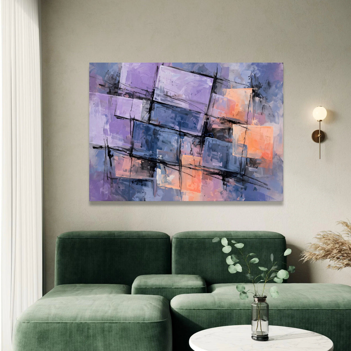 Modern Abstract Geometry Canvas Wall Art, Purple and Blue Rectangle Design, Contemporary Home Decor, Artistic Canvas Canvas Print Art