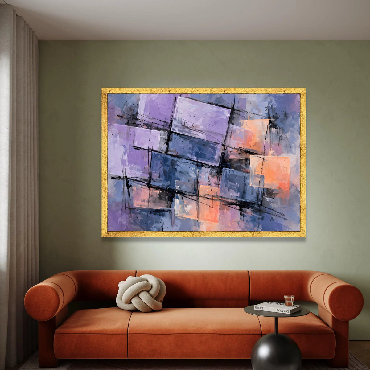 Modern Abstract Geometry Canvas Wall Art, Purple and Blue Rectangle Design, Contemporary Home Decor, Artistic Canvas Canvas Print Art