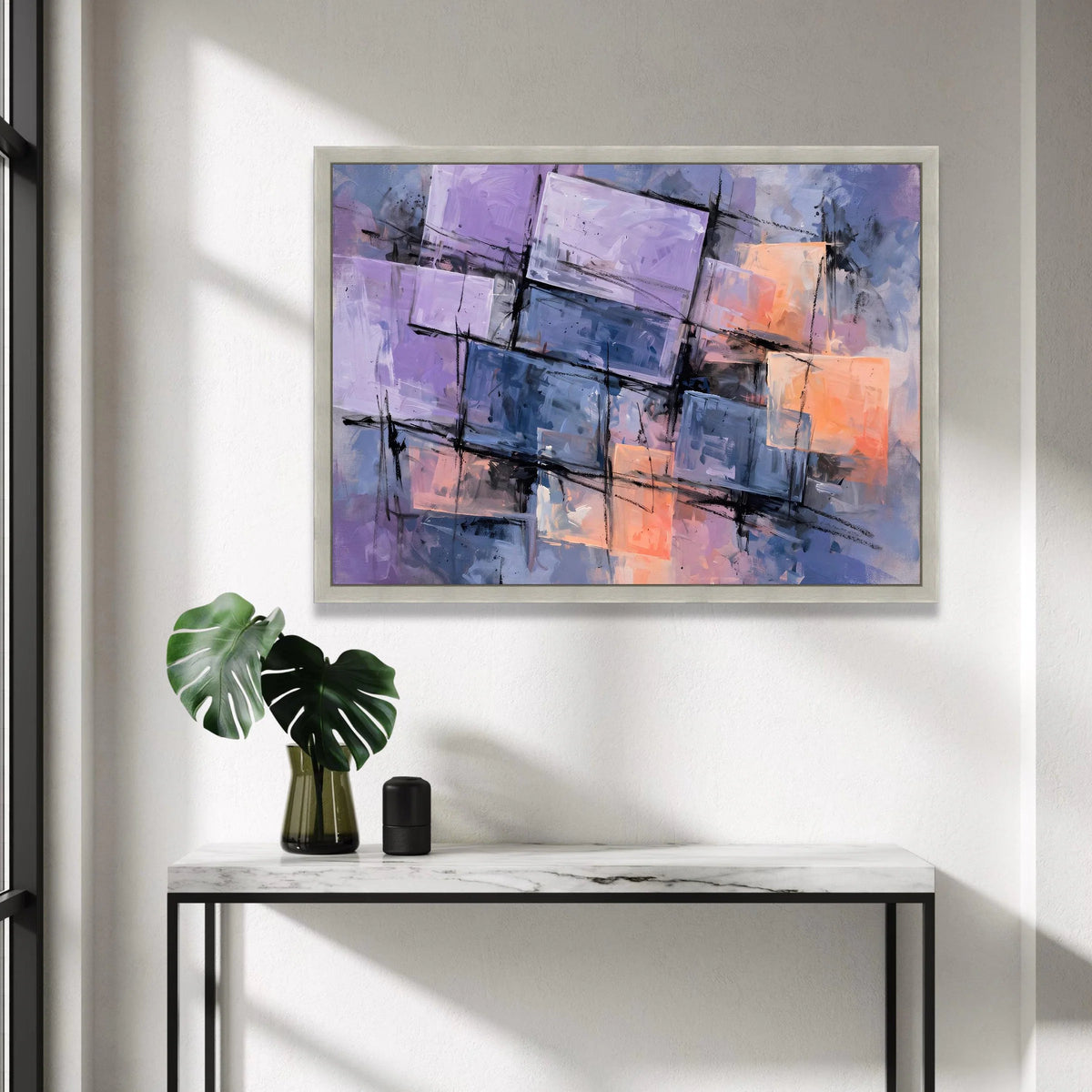 Modern Abstract Geometry Canvas Wall Art, Purple and Blue Rectangle Design, Contemporary Home Decor, Artistic Canvas Canvas Print Art