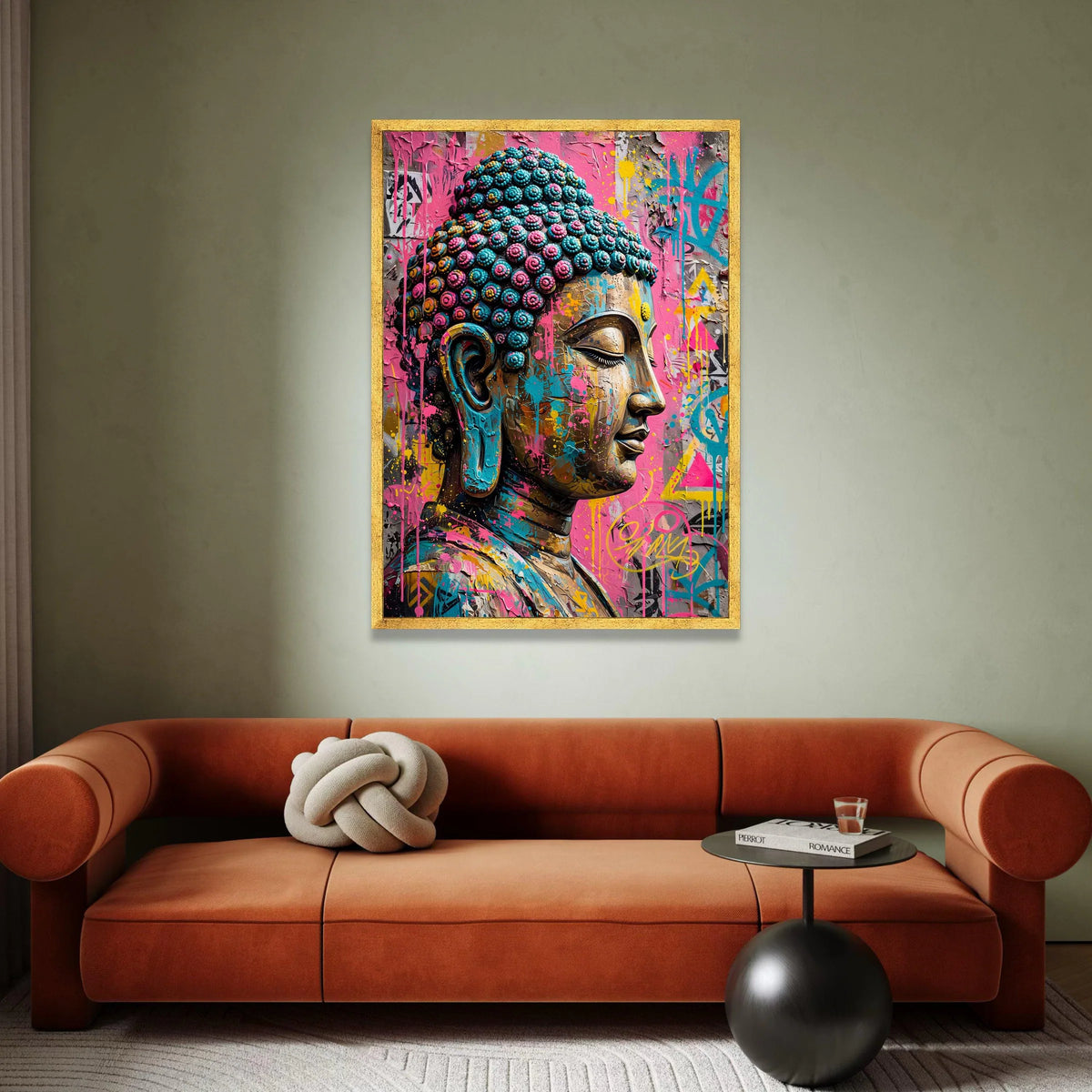 Vibrant Buddha Head Canvas, Urban Street Art Wall Decor, Colorful Spiritual Canvas, Modern Meditation Art, Ready to Hang Canvas Print Art
