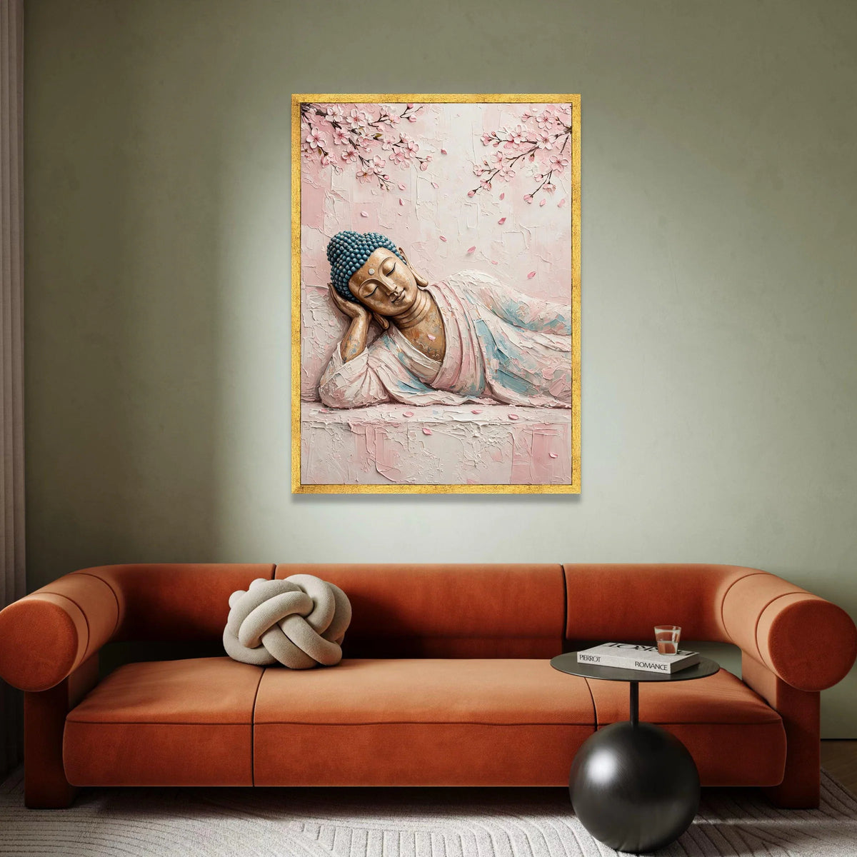 Serene Reclining Buddha Canvas, Cherry Blossom Branches Wall Art, Peaceful Meditation Decor, Zen Home Canvas, Spiritual Art Canvas Print Art