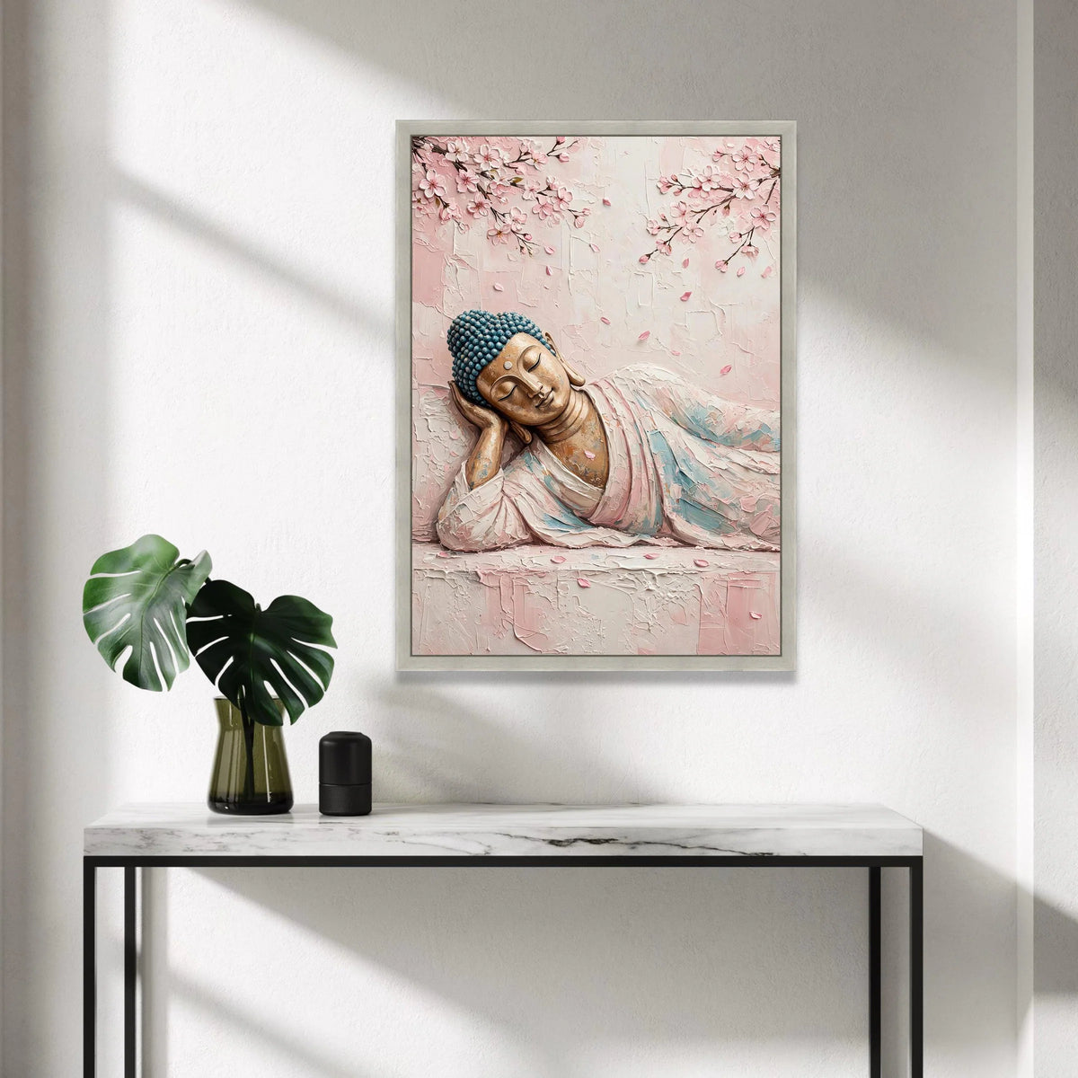 Serene Reclining Buddha Canvas, Cherry Blossom Branches Wall Art, Peaceful Meditation Decor, Zen Home Canvas, Spiritual Art Canvas Print Art