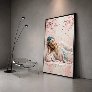 Serene Reclining Buddha Canvas, Cherry Blossom Branches Wall Art, Peaceful Meditation Decor, Zen Home Canvas, Spiritual Art Canvas Print Art