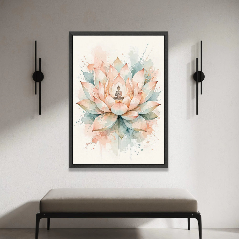 Meditating Buddha Lotus Flower Canvas, Spiritual Wall Art, Zen Home Decor, Tranquil Floral Painting, Mindfulness Canvas Canvas Print Art