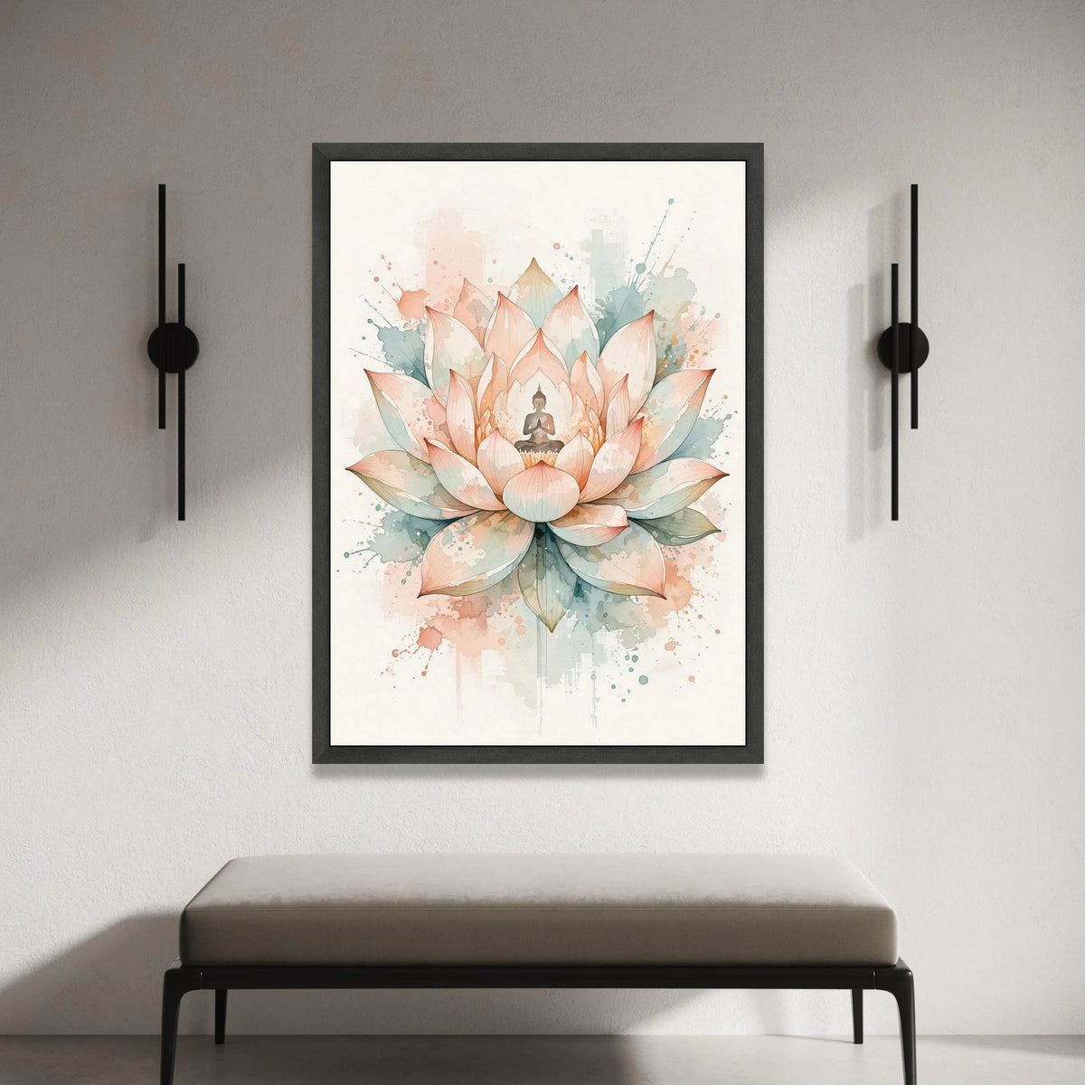 Meditating Buddha Lotus Flower Canvas, Spiritual Wall Art, Zen Home Decor, Tranquil Floral Painting, Mindfulness Canvas Canvas Print Art
