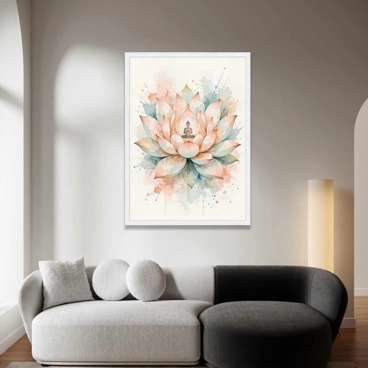 Meditating Buddha Lotus Flower Canvas, Spiritual Wall Art, Zen Home Decor, Tranquil Floral Painting, Mindfulness Canvas Canvas Print Art