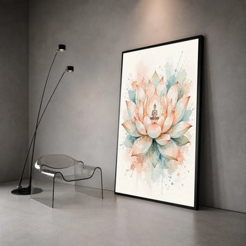 Meditating Buddha Lotus Flower Canvas, Spiritual Wall Art, Zen Home Decor, Tranquil Floral Painting, Mindfulness Canvas Canvas Print Art